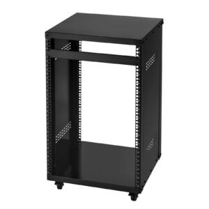 16U AV Rack, 200 lbs Max Capacity, Home Recording Studio Rack with Lockable Caster Wheels, Open Frame Server Cabinet, Special Vent Design, for 19-Inch Audio Video Musical & IT Equipment Mounting