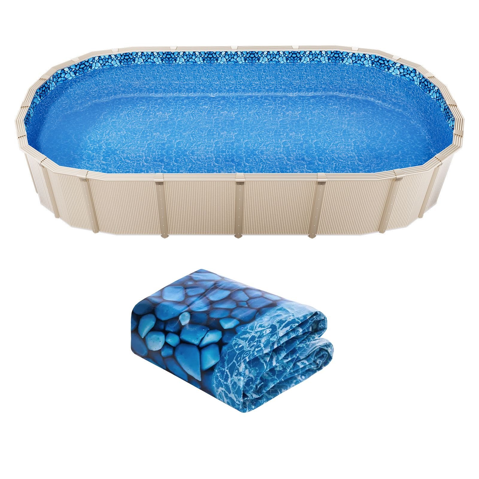 18 foot by 33 foot oval pool liner for overlap above ground swimming pools, 48 to 54inch wall height, durable standard gauge vinyl
