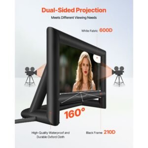 18ft inflatable movie screen, inflatable projector screen with portable storage bag, 16:9 easy set up movie projection for outdoor backyard, home theater, theme party