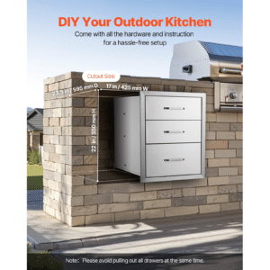 18x23 inch outdoor kitchen stainless steel triple access bbq drawers with chrome handle, 18 x23 x 23 inch