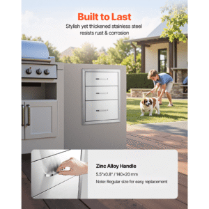 18x23 inch outdoor kitchen stainless steel triple access bbq drawers with chrome handle, 18 x23 x 23 inch