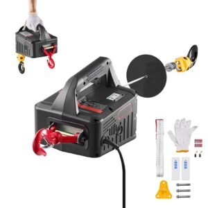 2-in-1 Electric Hoist Winch, 1100 lbs Capacity, 1500W Portable Power Winch Crane, 25 ft Lifting Height, 16.4 ft/min with Manual and Wireless Remote Control for Factory, Warehouss, Garage