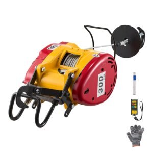 2-in-1 Electric Hoist Winch, 660 lbs Capacity, 1500W Portable Power Winch Crane, 98.4 ft Lifting Height, 62 ft/min with Wired and Wireless Remote Control for Factory, Warehouss, Garage