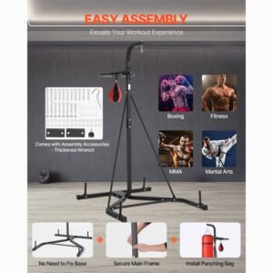 2 in 1 punching bag stand steel heavy duty workout equipment adjustable height boxing punching bag and speed bag stand freestanding sandbag rack holds up to 140 lbs for home gym fitness 5.jpg