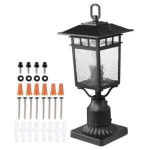 2 Pack Dusk to Dawn Outdoor Post Light, 15.75 in, Waterproof Lamp Post Light Fixtures with 5.5 in Pier Mount Base Glass Shade, Lightning-proof Exterior Pole Column Light for Patio Garden Pathway