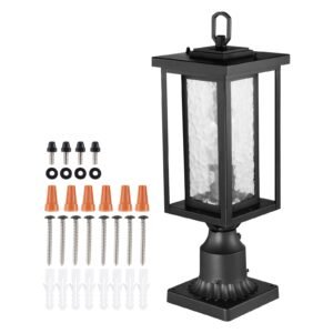 2 Pack Dusk to Dawn Outdoor Post Light, 17.72 in, Waterproof Lamp Post Light Fixtures with 3.5 in Pier Mount Base Glass Shade, Lightning-proof Exterior Pole Column Light for Patio Garden Pathway