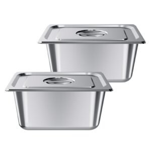 2 Pack Stainless Steam Hotel Pans, 1/2 Size Table Steam Pans With Lids, 6 Inch Deep, Anti Jam Restaurant Supplies Reusable Catering Storage for Home, Party, Restaurant, Hotel, Buffet
