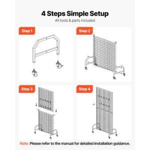 2 packs grid wall panels, 2.9 x 5.9 ft wire grid panels display rack, movable art display shelf with wheels and 10 hooks, black carbon steel gridwall for craft show, decor, storage, notice board