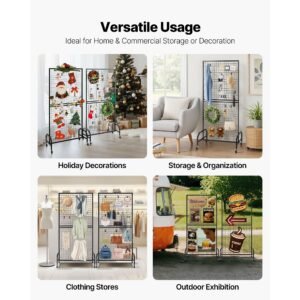 2 packs grid wall panels, 2.9 x 5.9 ft wire grid panels display rack, movable art display shelf with wheels and 10 hooks, black carbon steel gridwall for craft show, decor, storage, notice board