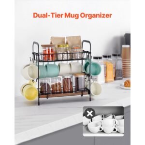 2 tier coffee bar organizer for countertop multifunctional mug holder and coffee station 12 movable hooks and 2 shelves for coffee accessories storage and display home office matte black 1.jpg