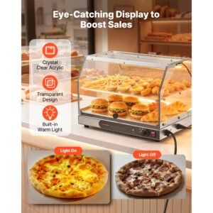 2-Tier Commercial Food Warmer Display, 450W Food Display Warmer with Light, Detachable Shelves and Double-Sided Door Design, 85-185 F Air Heating, 48L for Hamburger, Pizza, Bread, Fried Chicken