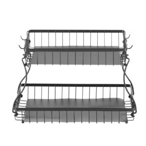 2 tier fruit basket countertop fruits vegetable bowl with banana hangers metal wire storage stand for kitchen counter detachable stackable holder organizer for bread snack veggies black 4.jpg
