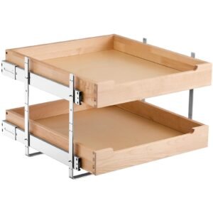 2 Tier Pull Out Cabinet Organizer, 20"W x 21"D Cabinet Drawer, Soft Close Slide out Shelf, Heavy-Duty Sliding Wood Drawer, Adjustable Base Cabinet Organization for Kitchen Pantry Bathroom