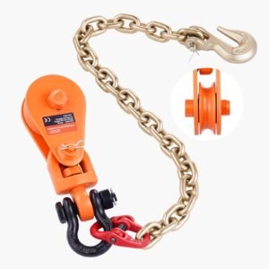 2 Ton Snatch Block with G80 Chain, Swivel Shackle, 3" Sheave for 3/8" Wire Rope, Snatch Block Pulley for Towing and Recovery Applications on Flatbed Tow Truck Rollback Wrecker Car Carrier Cable