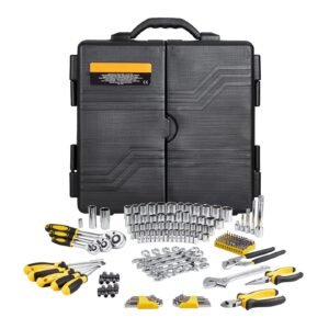 207-Piece Mechanics Tool Set, 1/4" 3/8" 1/2" Drive Sockets, SAE and Metric Mechanic Tool Kit with Bits, Wrenches, Ratchet Handle, Accessories, and Plastic Storage Case, for Automotive Repair