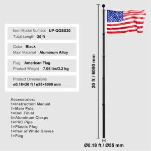 20FT Telescoping Flag pole Kit, Heavy Duty Aluminum Alloy in Ground Flag Poles for Outside, 3 Display Modes Flagpole with 3x5 American Flag, Professional Accessories, Black