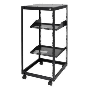 20U Open Frame Server Rack, 23-40 in Adjustable Depth, Free Standing or Wall Mount Network Server Rack, 4 Post AV Rack with Casters, Holds All Your Networking IT Equipment AV Gear Router Modem