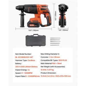 20v brushless cordless hammer drill lithium ion 11 inch rotary hammer driver sds plus electric lightweight power tool kit with battery and charger 4 functions 1200 rpm 5300 bpm 3.jpg