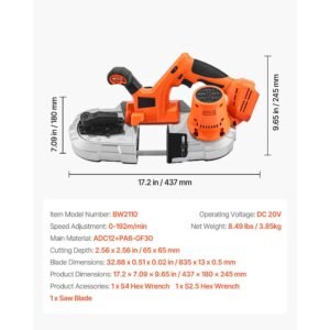 20v portable band saw 256 inch deep cut 360w bandsaw with brushless motor cordless and compact portaband hang hooks 0 192 mmin variable speed for cutting metal wood bare tool only 4.jpg
