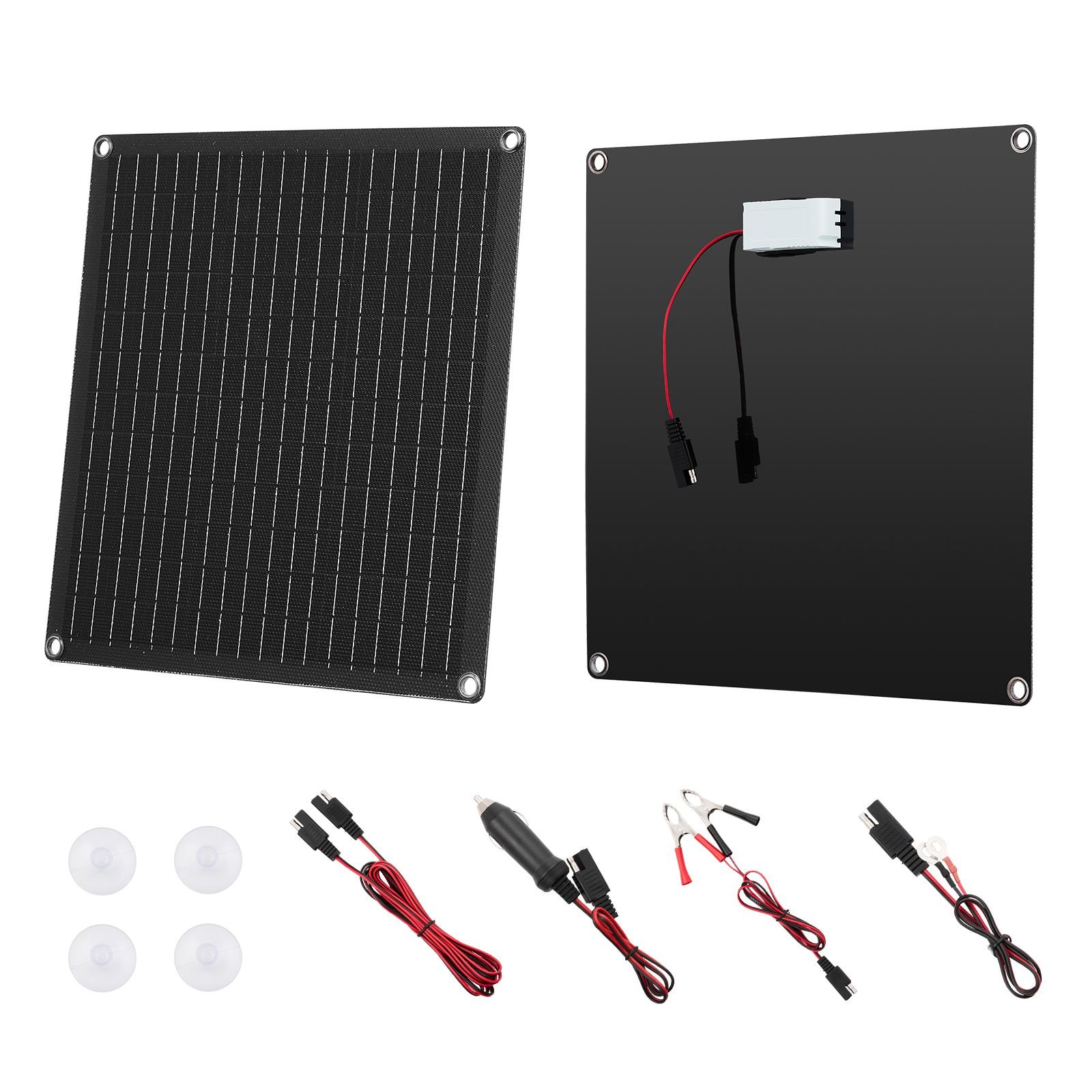 20w 12v solar panel battery charger, solar battery trickle charger maintainer with built in smart controller & 3 connection cables, ip67 waterproof portable for rv car motorcycle boat van camper