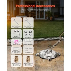 22 pressure washer surface cleaner stainless steel pressure washer attachments with 4 wheels 4500 max psi 38 quick connector 2 spray nozzles dual handle for concrete patio sidewalk 5.jpg