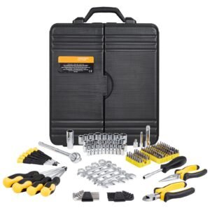221-Piece Mechanics Tool Set, 1/4" and 3/8" Drive Sockets, SAE and Metric Mechanic Tool Kit with Bits, Wrenches, Ratchet Handle, Accessories, and Plastic Storage Case, for Automotive Repair