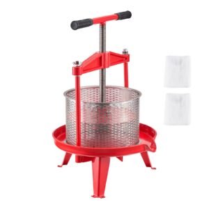 2.38 Gal/9L Fruit Wine Press, Stainless Steel Basket with Cross-beam and Triangular Structure, Manual Juice Maker, Cider Apple Grape Tincture Making Press with T-Handle for Kitchen Home