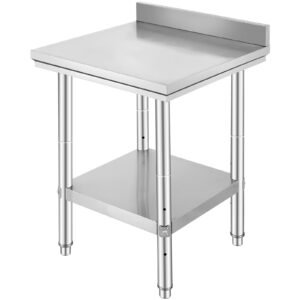 24 x 24 x 35 Inch Stainless Steel Work Table, Commercial Food Prep Worktable Heavy Duty Prep Worktable, Metal Work Table with Adjustable Height for Restaurant, Home and Hotel