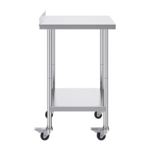 24 x 24 x 40 Inch Stainless Steel Work Table, Commercial Food Prep Worktable with Casters, Heavy Duty Prep Worktable, Metal Work Table with Adjustable Height for Restaurant, Home and Hotel