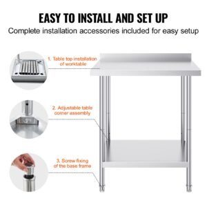 24 x 30 x 36 inch stainless steel work table commercial food prep worktable heavy duty prep worktable metal work table with adjustable height for restaurant home and hotel 5.jpg