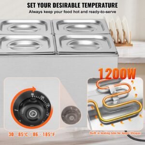 24qt commercial food warmer 5 pan electric steam table 1200w professional countertop stainless steel buffet bain marie with 86 185 f temp control for catering buffet parties restaurants 2.jpg