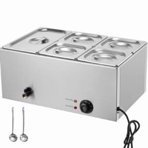 24QT Commercial Food Warmer, 5-Pan Electric Steam Table, 1200W Professional Countertop Stainless Steel Buffet Bain Marie with 86-185 F Temp Control for Catering, Buffet, Parties, Restaurants