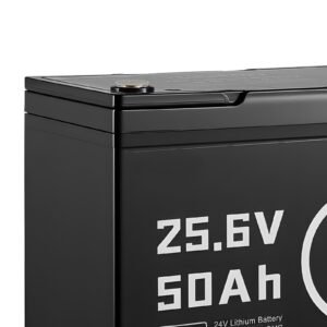 24v 50ah lifepo4 lithium battery, bluetooth, deep cycle lithium rechargeable battery, built in 30a bms, low temp protection, 4000+ cycles, max. 1280wh, for rv, camper, trolling motors, marine