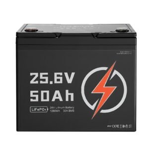24v 50ah lifepo4 lithium battery, bluetooth, deep cycle lithium rechargeable battery, built in 30a bms, low temp protection, 4000+ cycles, max. 1280wh, for rv, camper, trolling motors, marine