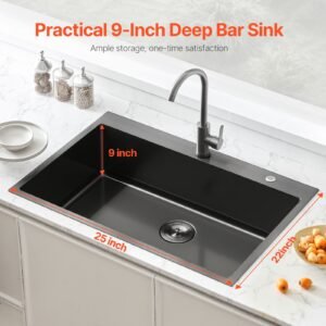 25 inch kitchen sink workstation 304 stainless steel top mount sinks drop in single bowl farmhouse basin with accessories household dishwasher sinks for rv prep kitchen and bar black 1.jpg