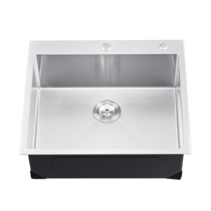 25 inch Kitchen Sink Workstation, 304 Stainless Steel Top Mount Sinks, Drop-In Single Bowl Farmhouse Basin with Accessories, Household Dishwasher Sinks for RV, Prep Kitchen, Laundry Room, Bar