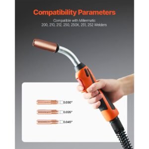 250amp mig welding gun with 15ft cable compatible with millermatic 200 210 212 250 250x 251 252 welders suitable for 0030 0035 and 0045 welding wires 1.jpg