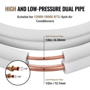 25ft mini split line set 14 12 od copper pipes tubing and triple layer insulation for air conditioning or heating pump equipment hvac with rich accessories 27ft connection cable 2.jpg