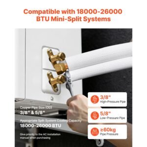 25ft mini split line set 38 58 od ac copper tubing pipe 38 white pe thickened insulated coil with flared nuts rich fittings for mini split air conditioner hvac or heat pump system 3.jpg