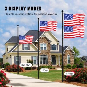 25ft telescoping flag pole kit heavy duty aluminum alloy in ground flag poles for outside 3 display modes flagpole with 3x5 american flag professional accessories black 3.jpg