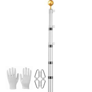 25FT Telescoping Flag pole Kit, Heavy Duty Aluminum Alloy in Ground Flag Poles for Outside, 3 Display Modes Flagpole with 3x5 American Flag, Professional Accessories, Silver