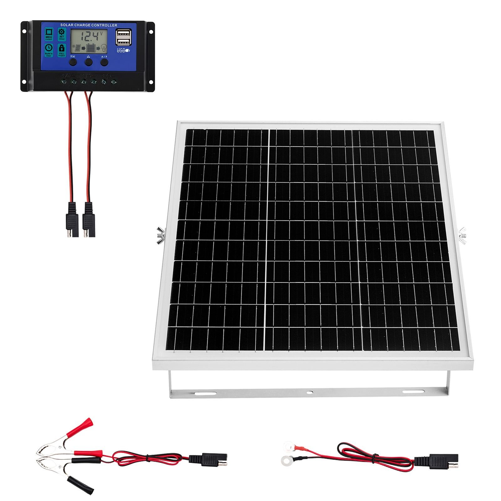 25w 12v solar panel battery charger, solar battery trickle charger maintainer with intelligent mppt controller & adjustable mount bracket, ip67 waterproof for car boat rv motorcycle trailer