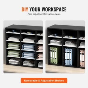 27 compartments wood literature organizer adjustable shelves medium density fiberboard mail center office home school storage for files documents papers magazines blackwhite 1.jpg