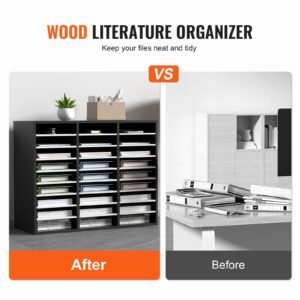 27 compartments wood literature organizer adjustable shelves medium density fiberboard mail center office home school storage for files documents papers magazines blackwhite 2.jpg