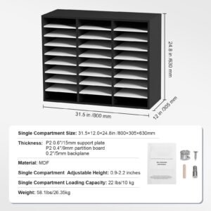 27 compartments wood literature organizer adjustable shelves medium density fiberboard mail center office home school storage for files documents papers magazines blackwhite 3.jpg