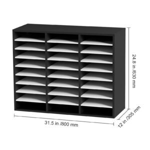 27 compartments wood literature organizer adjustable shelves medium density fiberboard mail center office home school storage for files documents papers magazines blackwhite 4.jpg