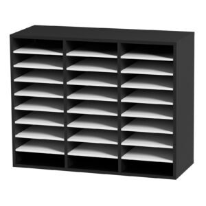 27 compartments wood literature organizer adjustable shelves medium density fiberboard mail center office home school storage for files documents papers magazines blackwhite 5.jpg