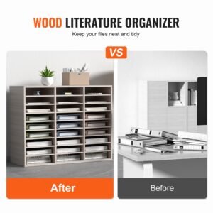 27 compartments wood literature organizer adjustable shelves medium density fiberboard mail center office home school storage for files documents papers magazines grey 1.jpg