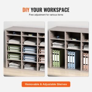 27 compartments wood literature organizer adjustable shelves medium density fiberboard mail center office home school storage for files documents papers magazines grey 2.jpg