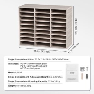 27 compartments wood literature organizer adjustable shelves medium density fiberboard mail center office home school storage for files documents papers magazines grey 4.jpg